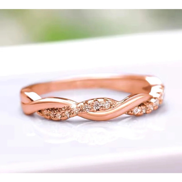 NEW 14k Rose Gold-Plated S925 Simulated Diamond Eternity Twist Ring, Size 7.5 - Picture 5 of 14